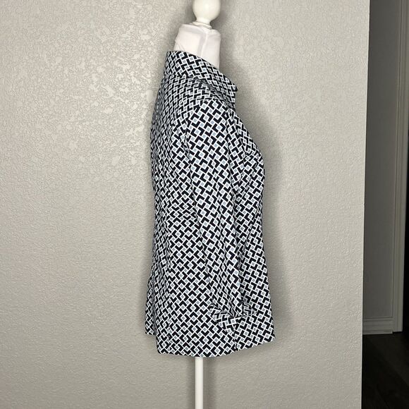 Pure Amici Set Geometric Jacket Pull On Crop Pant Stretch Preppy Blue Size S - Picture 6 of 14